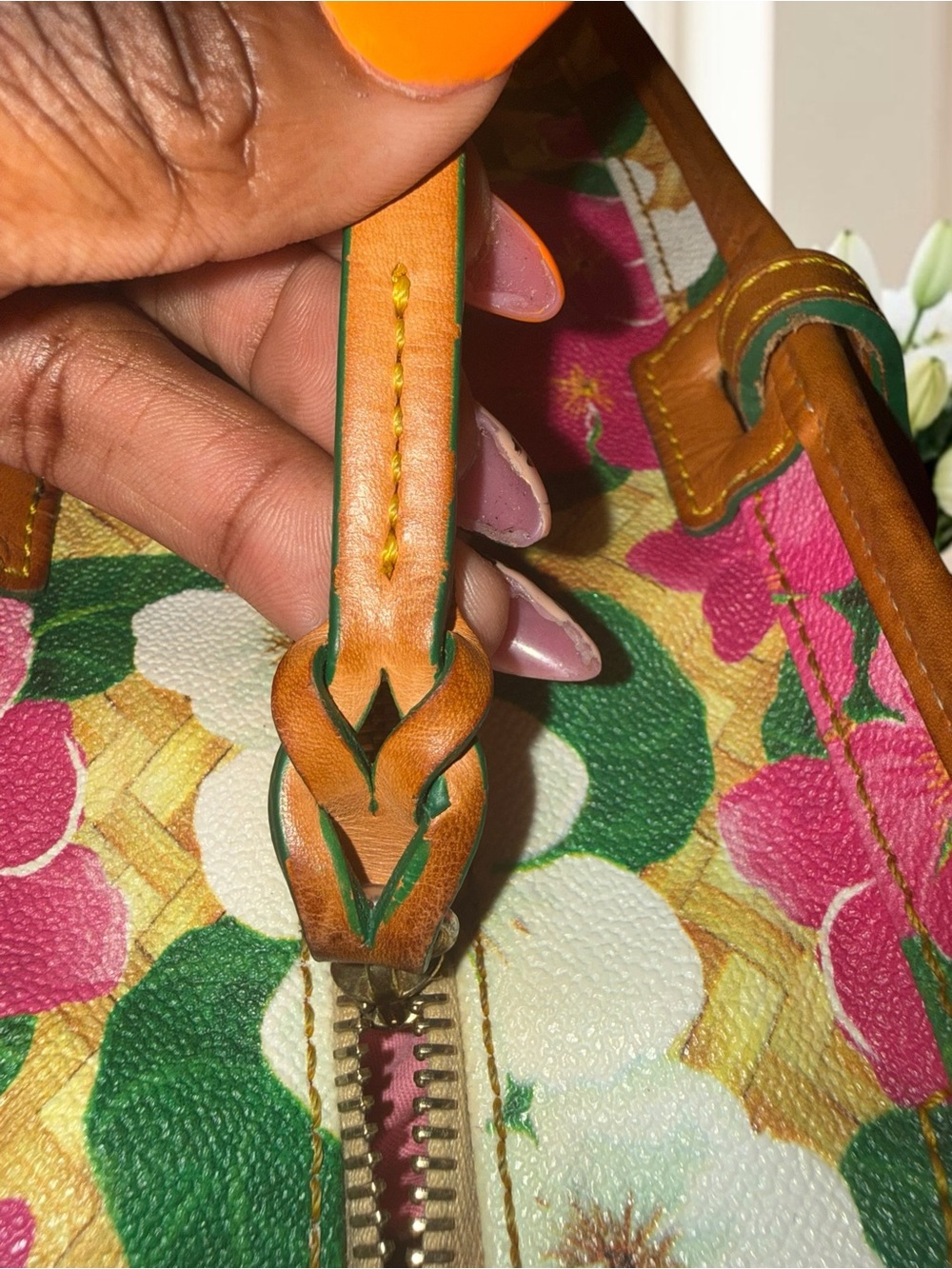 Dooney & Bourke Floral Pink, White, and Green Large Shopper Tote Bag EUC - Picture 15 of 16